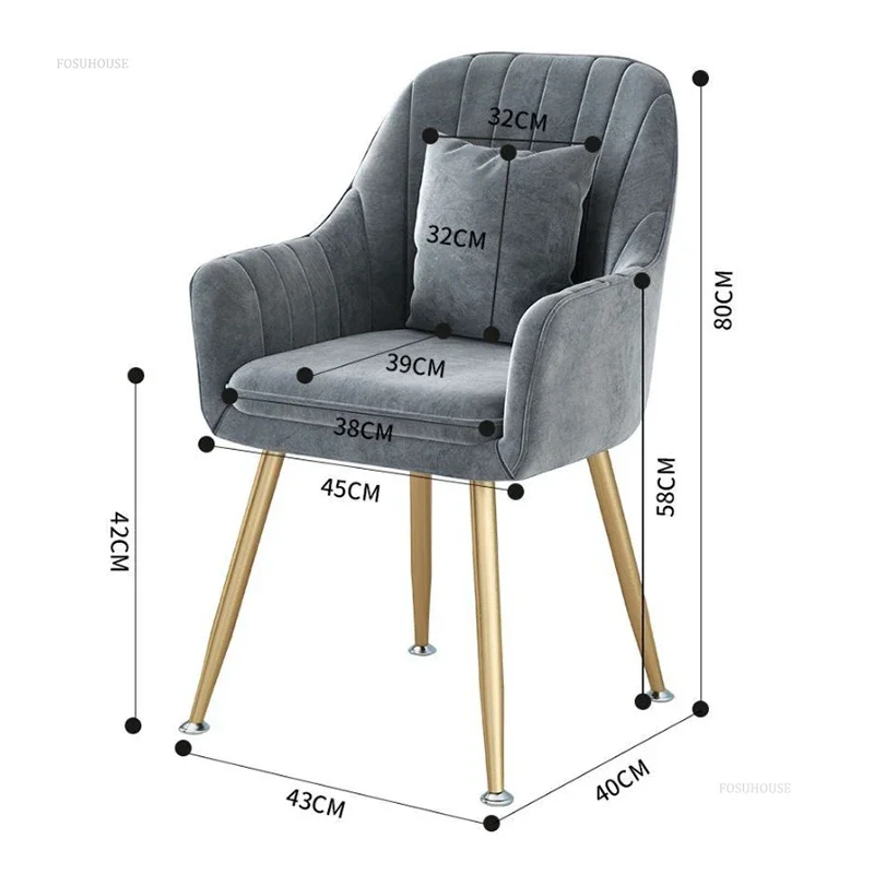 Description Picture 2 of itemNordic Velvet Dining Chair for Kitchen Furniture Home Dining Room Chairs Light Luxury Casual Backrest Dressing Manicure Chair
