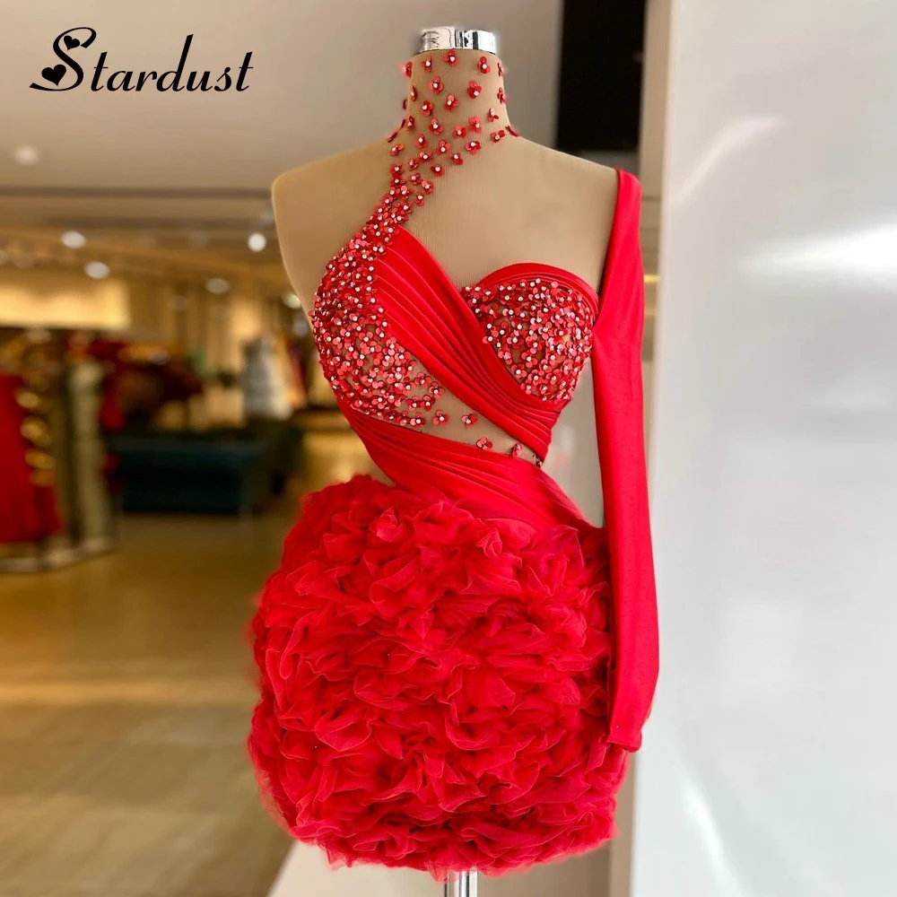Stardust Sexy Bodycon Cocktail Dress For Girls One shoulder Pleat Illusion Birthday Party Gown Vestidos De Fiesta Customized cocktail dress