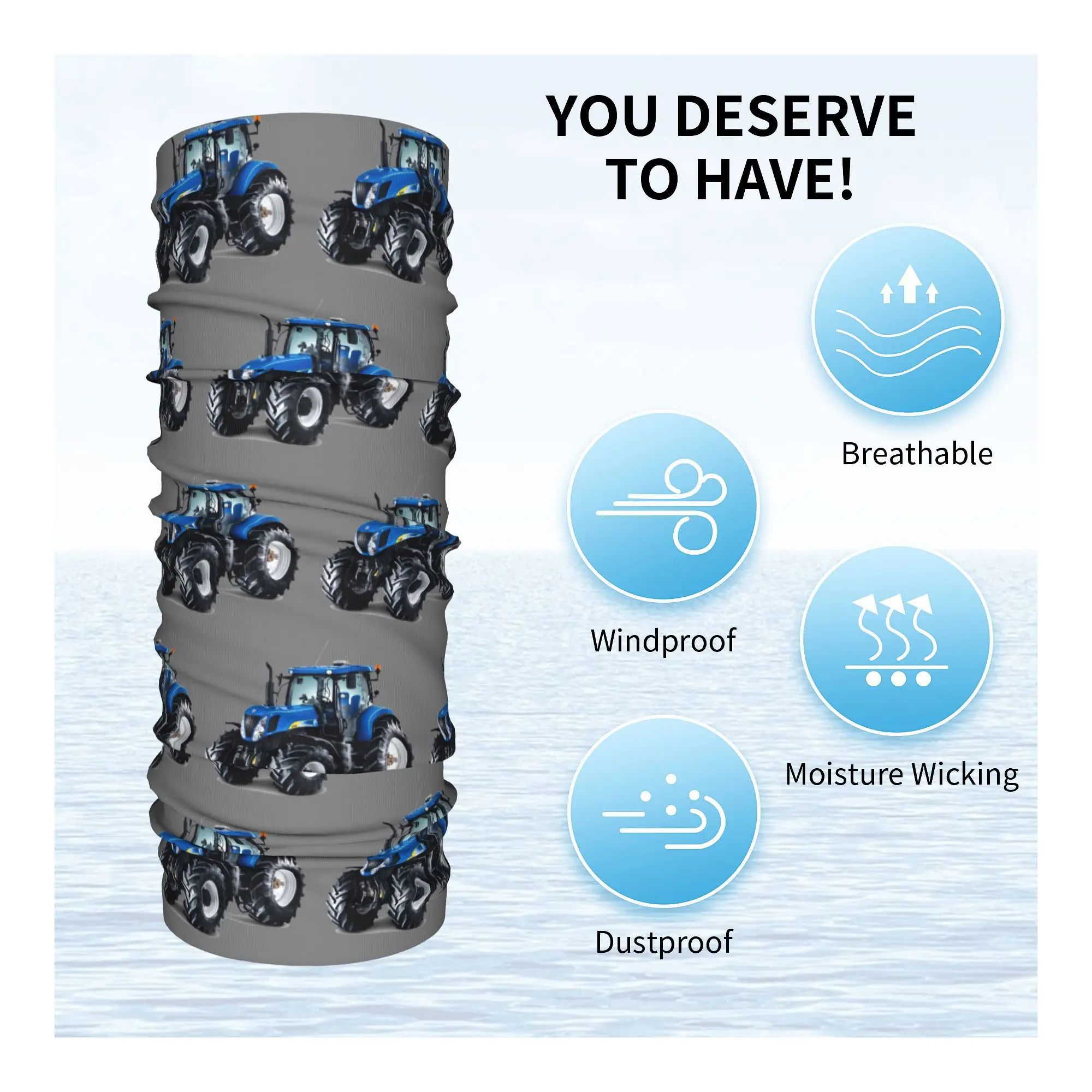 Tractor Bandana Neck Gaiter for Ski Hunting Women Men Wrap Scarf Heavy Machinery Balaclava Warmer Blue