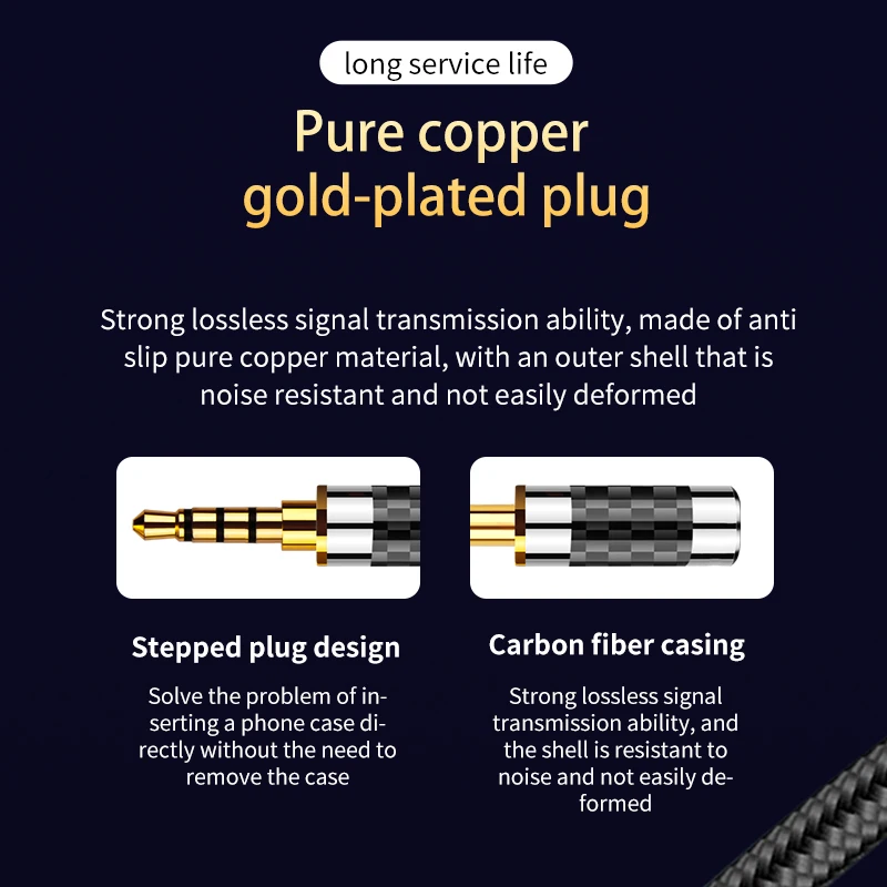 Aux Audio Cable OFC Silver Plated 3.5mm Jack Gold-Plated 4 Poles Male To Male Wire For Car Mobile Phone Notebook Speaker Line