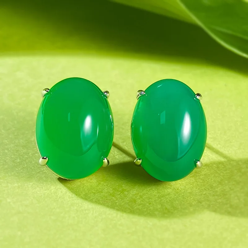 

2023 New 925 Silver Full Diamond Inlaid 12 * 16 Simulated Jade Marrow Earrings Rich Women's Luxury Earrings