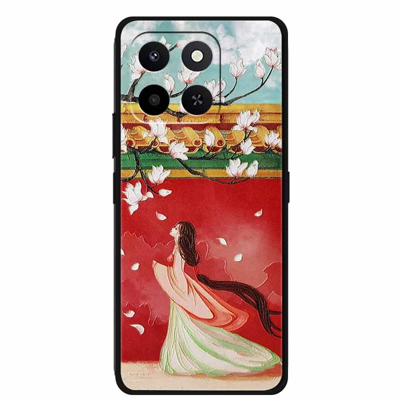 Embossed Floral Black Silicone Soft Back Cover - 3D Protective Case
