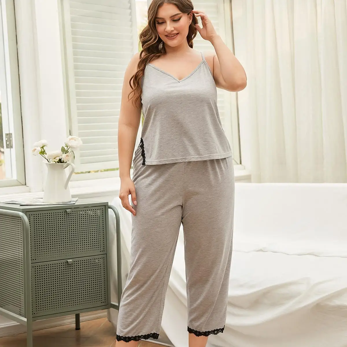 

Large size home clothing spring/summer suspender chubby mm pajama set for women pajamas for women sexy sleepwear lingerie