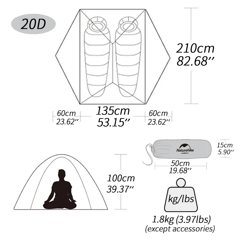 Naturehike-Ultralight Portátil Barraca de Camping, Mongar, 2 Pessoas, Nuvem Up, 1 Pessoa, 2 Pessoa, 3 Tenda Pessoa, Star River Tent, Tenda Caminhadas ao ar livre