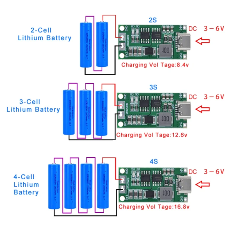 Mehrzelliges 2S 3S 4S Typ C Bis 8,4 V 12,6 V 16,8 V Step-Up Boost Lipo Polymer Li-Ionen-Ladegerasse 7,4 V 11,1 V 14,8 V Lithium-Ba