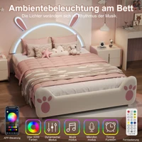 Lit rembourré Rosahqnda, lit simple avec tête de lit à oreilles de lapin, lit pour enfants avec lattes en bois 2