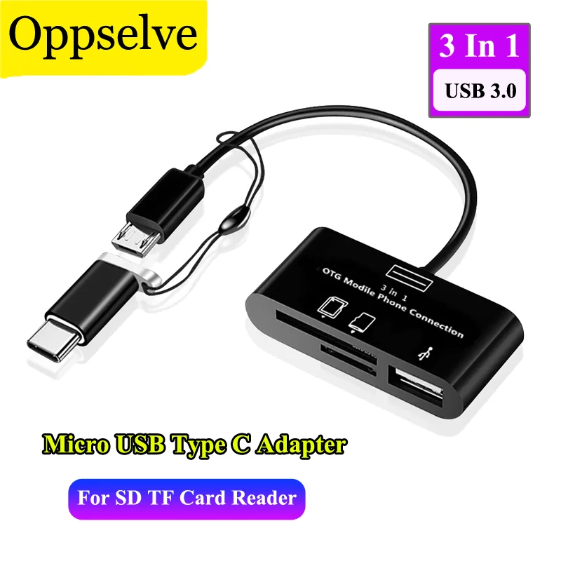 

Portable 3 In 1 Micro USB Type C Mobile Phone USB 3.0 Card Reader OTG Adapter For SD TF Card U Disk Samsung Huawei Xiaomi iPod