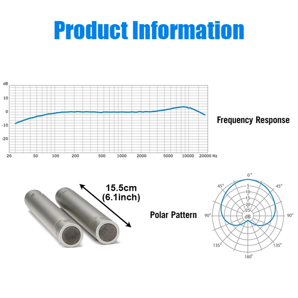 C02 One Pair Pencil Condenser Microphone Small-Diaphragm Suspension with Clip Piano Recording Mic Instrument Record Pencil Type
