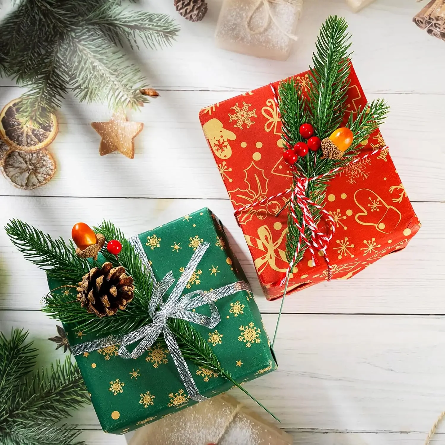 Branches de pin artificielles en gros, vertes et givrées, pour décorations de Noël (couronne, guirlande, etc.)._voghion.com