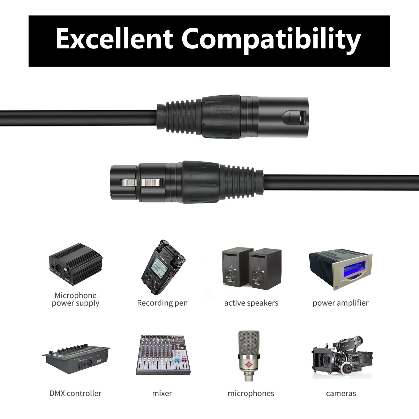XLR cable connection line 3Pin male to female signal control line, par light sur