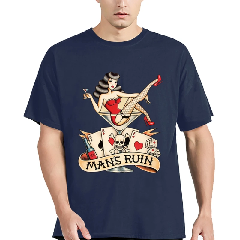 Vintage Martini Pin Up Girl Tshirt Nera Per Uomo Black Humor T Shirt Graphic Boyfriend Top Traspiranti Abbigliamento Streetwear