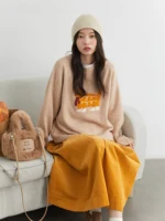 CHIC VEN nouvelles femmes chandails ample décontracté O cou dessin animé chat femme tricoté pulls pulls pour fille automne hiver 2025 3
