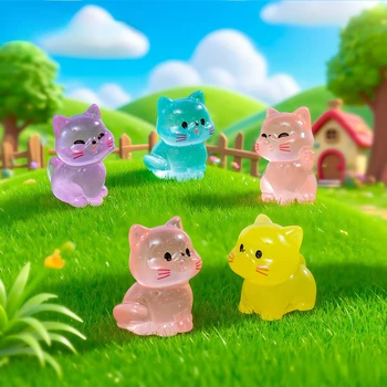 12/24/48pcs Luminous Mini Resin Cat Tiny Kitten Figurin for Fairy Garden Landscape Aquarium Potted Plant Prank Game DIY Ornament 1