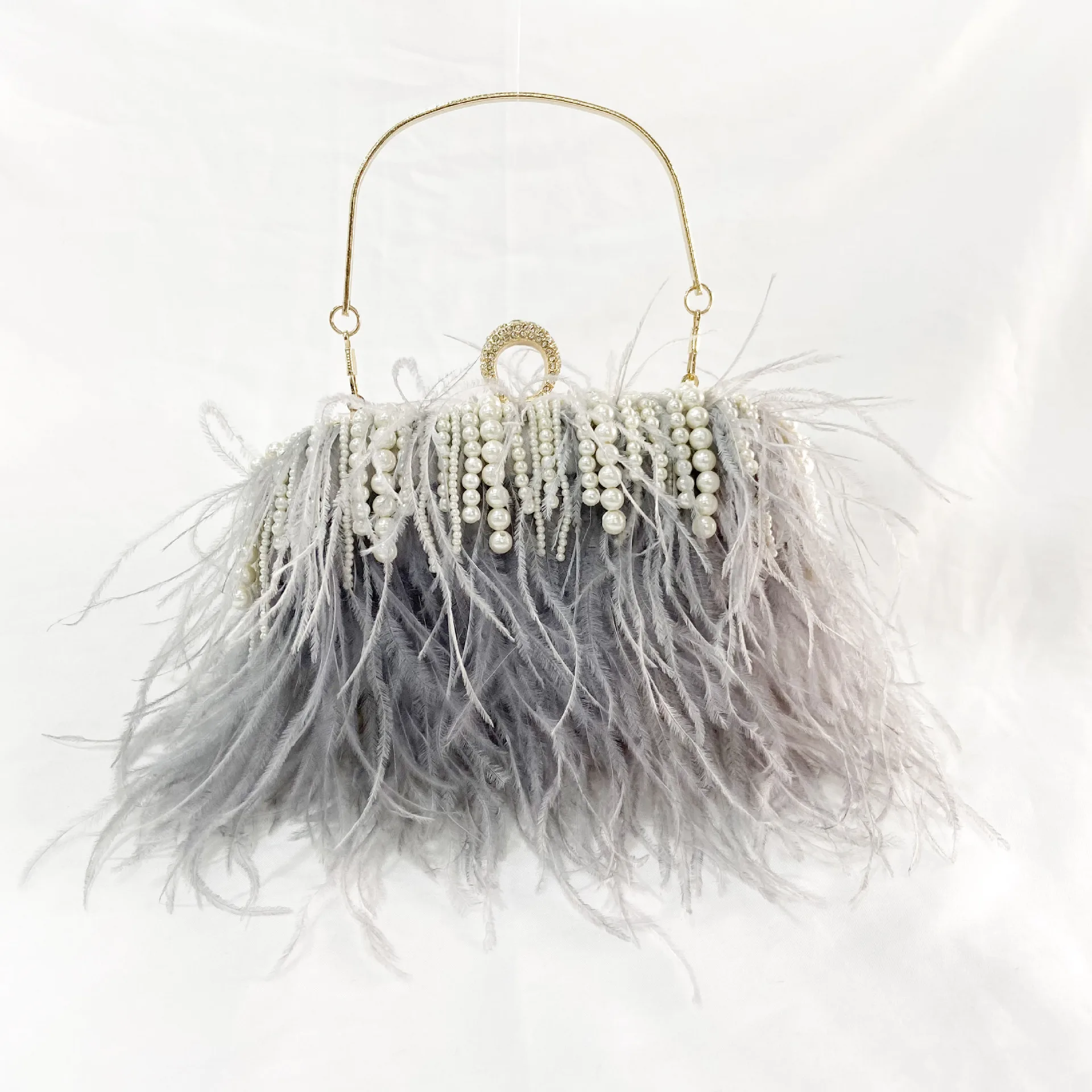 Celebrity Fur Banquet Evening Dress Bag Luxury Women's Wedding Party Wallet Birthday Party Ostrich Hair Pearl Handbag