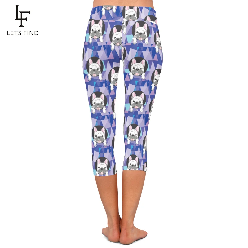 LETSFIND Women Capris Leggings Cartoon Dog Design Milk Silk Printed Pants High Waist Fashion Fitness Stretch Leggings