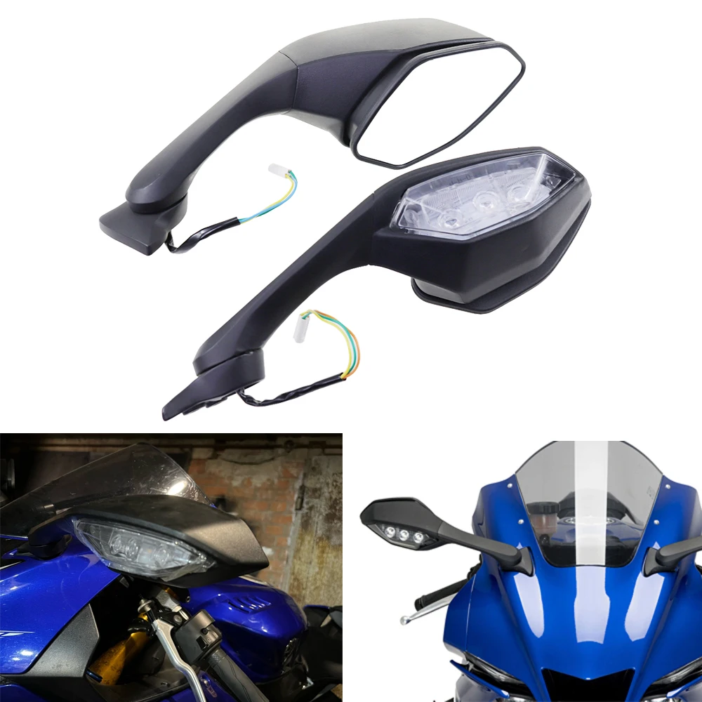 

For Yamaha YZF-R6 YZFR6 17-21 YZF-R1 YZFR1 2015-2017 2018 2019 2020 2021 Rear View Mirror LED Turn Signal Rearview Side Mirrors
