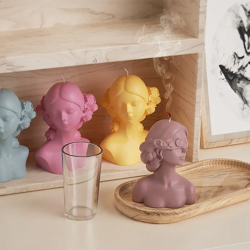3D Rose Blindfolded Eye Closing Girl Silicone Candle Mold Handmade Candle Making Kit DIY Plaster Resin Soap Production Tool