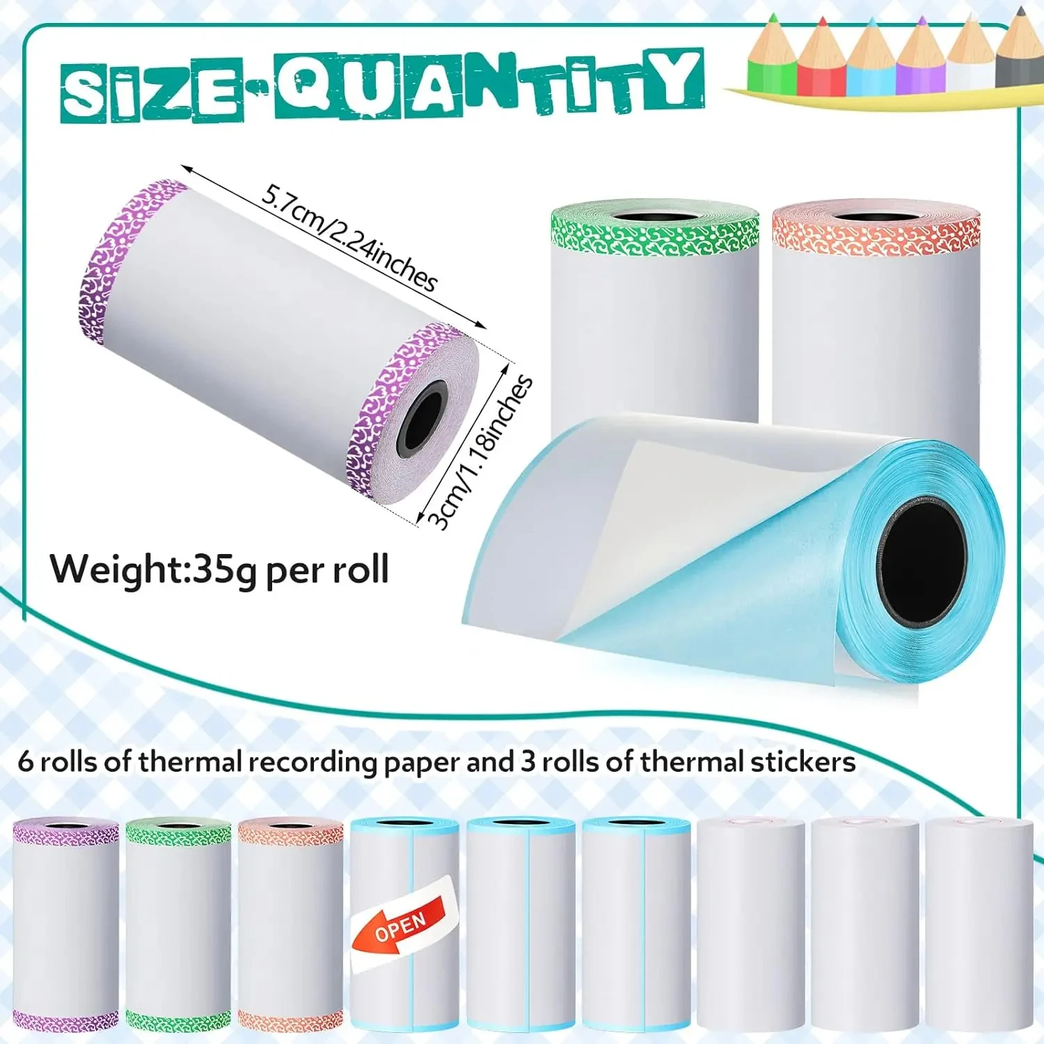 9 Rolls Thermal Printer Paper Adhesive 57X30mm Mini Printing Paper Rolls Printable Stickers For P1 Printer PeriPage A6 thermal paper,printer sticker paper,printing paper,thermal paper roll,thermal printer paper