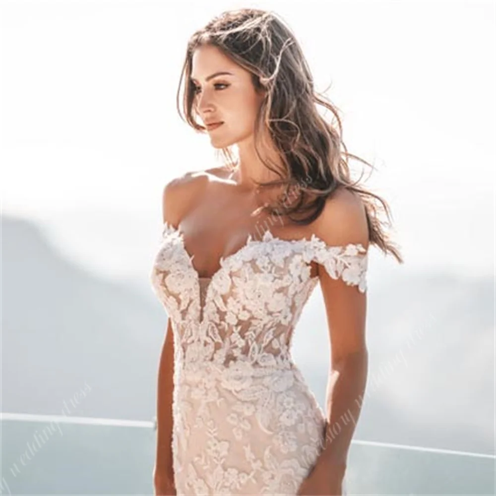 

Sexy Off The Shoulder Wedding Dresses Exqusite V-Neck Mermaid Bridal Gowns New Bride Robes Appliques Lace Vestidos De Novia