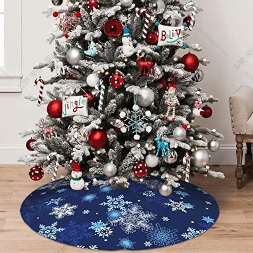 Snowflakes Blue Christmas Tree Skirt 30/36/48 Inch Large Xmas Tree Mat Traditional Tree Ornaments Holiday Party Decoration images - 6