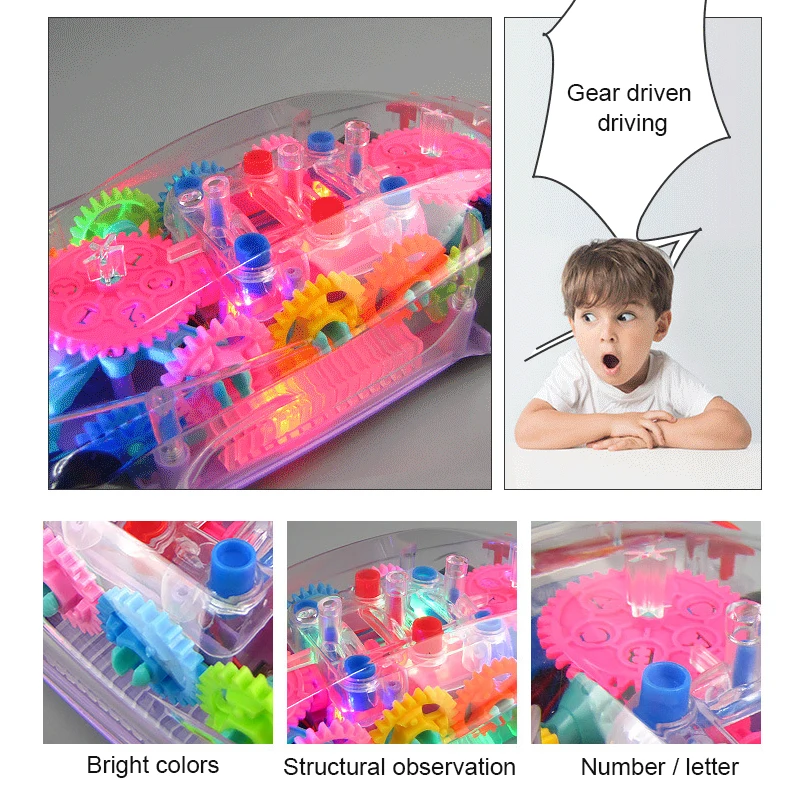 Kids Flashing Electric Racing Car Toys Transparent Light Colorful LED Music Mechanical Gear Vehicle Luminous Model Children Gift 2