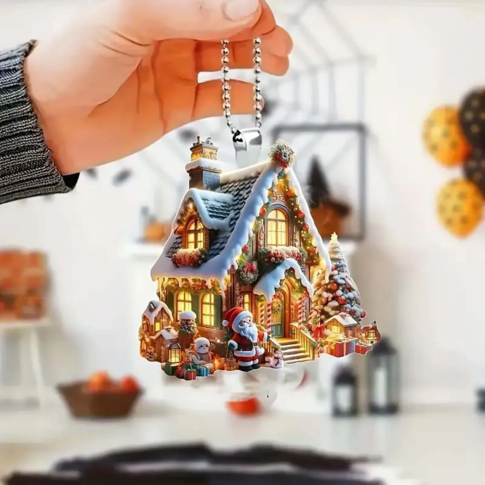 thumbnail image 1 of Colgante de casa navideña 2D acrílico plano adorno colgante para árbol de Navidad decoraciones navideñas 2025 regalo de año nuevo decoración del hogar, 1 of 4