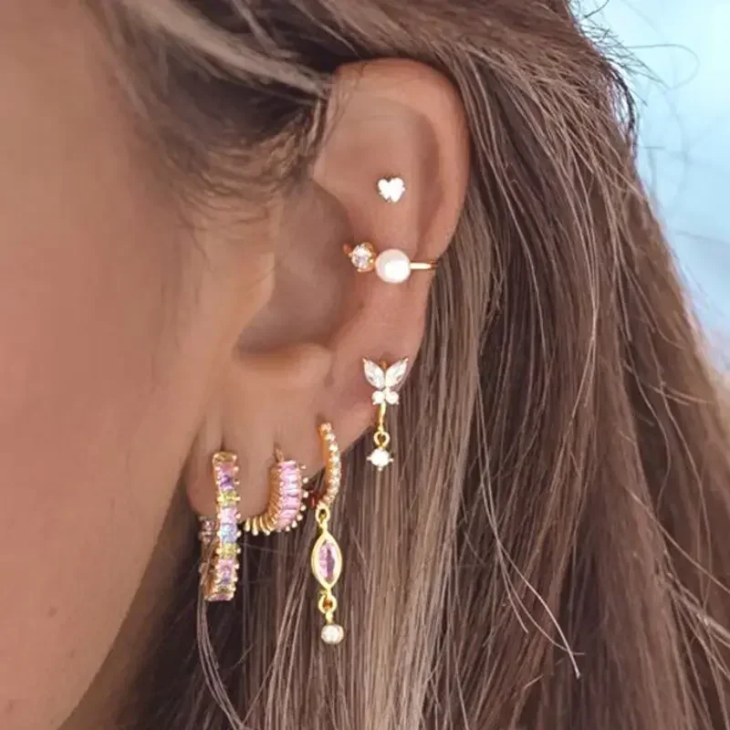 Orecchini A Cerchio In Argento 925 Con Cristallo A Forma Di Rosa, Diametro 24,4 Mm, Gioiello Donna Elegante