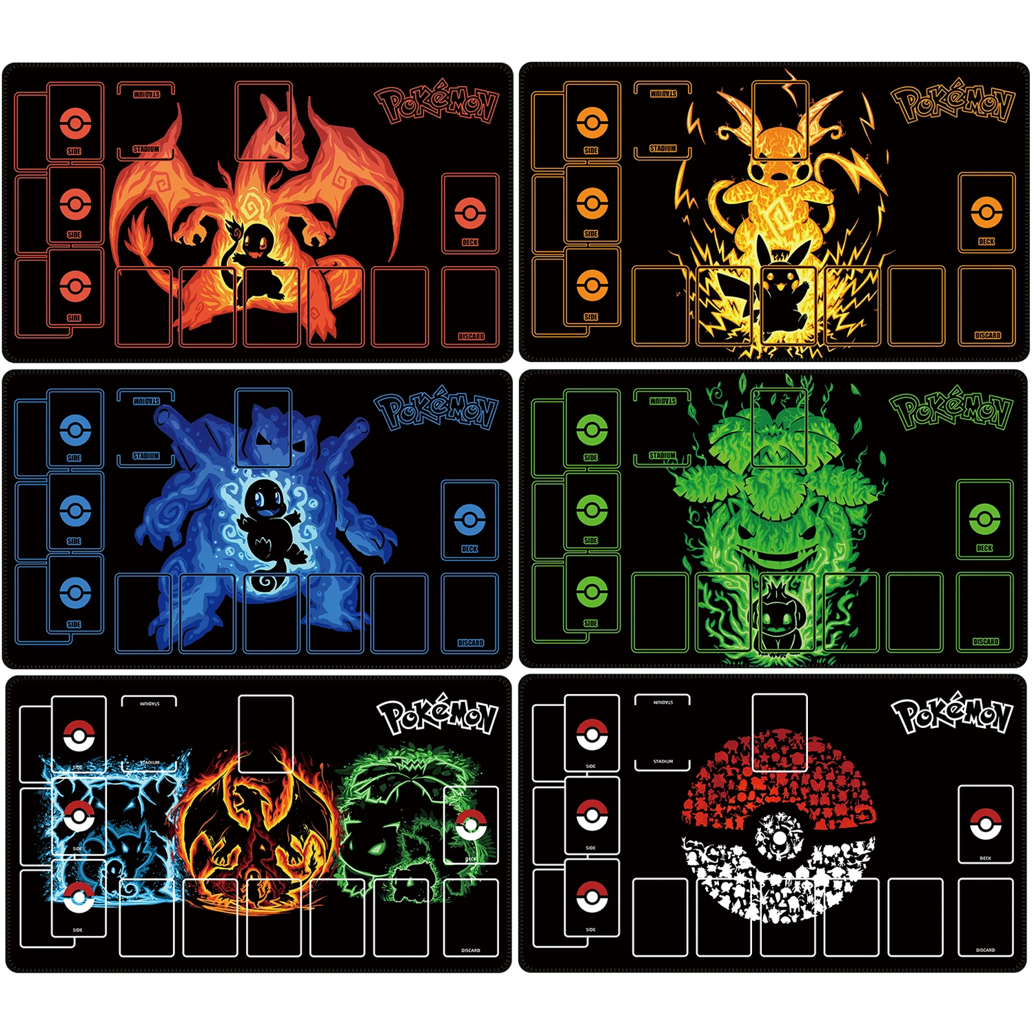 

60X35Cm New Cartoon Pokemon Ptcg First Partner Pokemon Battle Card Table Mat Rubber Material Card Battle Table Mat Gift Toys