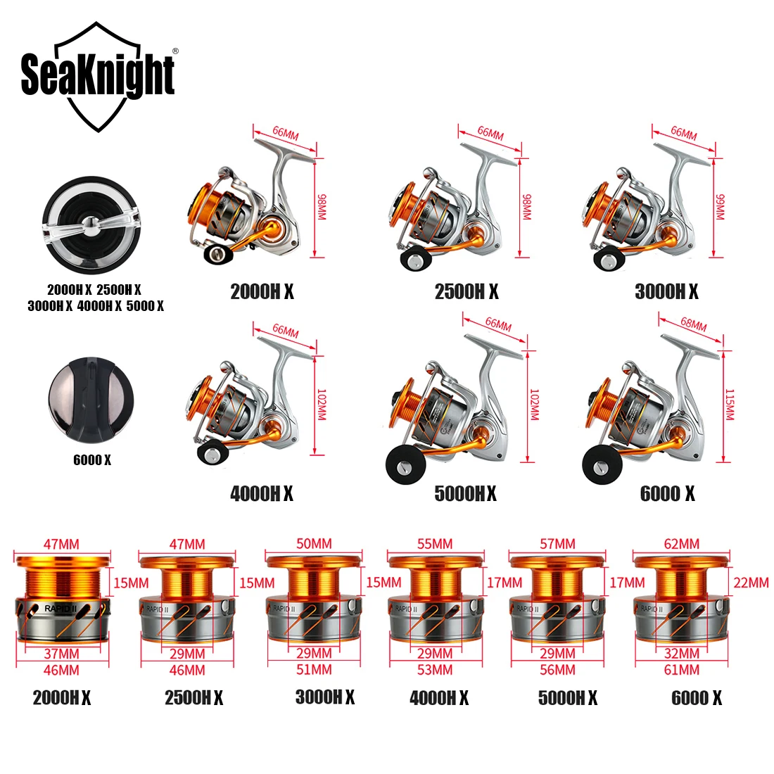 Spinning Fishing Reel SeaKnight RAPID II X Series 6.2:1 4.7:1 2000-6000 Anti-corrosive Carbon Fiber Drag System