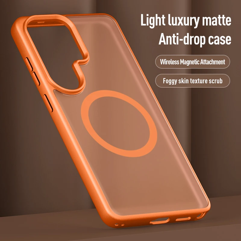 Luxury Matte Translucent Magnetic Shockproof Case with Wireless Charging Compatibility