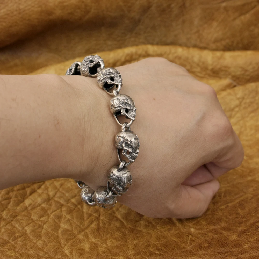 Amazon.com: Dainty Sterling Silver Skull Bracelet for Women and Girls 3/8  wide 7.5 inch long: Link Charm Bracelets: Clothing, Shoes & Jewelry