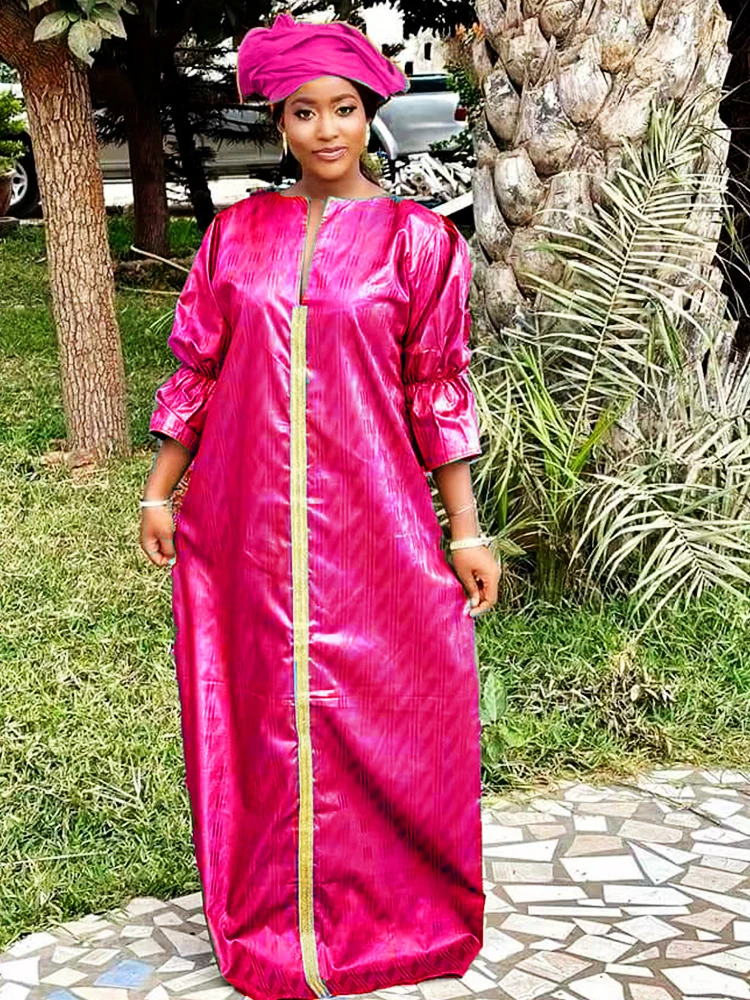 

Bazin Riche Long Dresses For African Ankara Wedding Party Clothing 2024 Top Quality Bazin Riche Dashiki Robe With Scarf