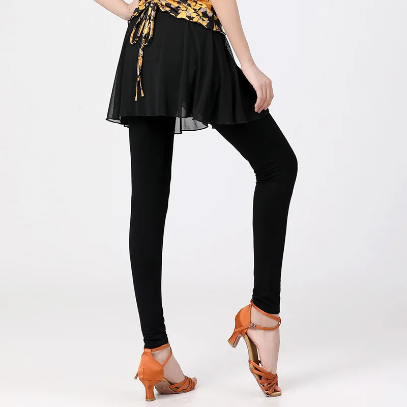 

Adult Women Yoga Sports Modern Dance Training Suit Trousers Female Classical Latin Dancing Costume Net Yarn Skirt Pants