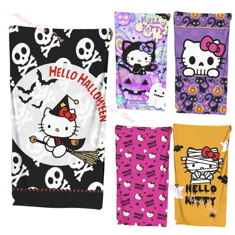 

22 Styles Hello Kitty Halloween Big Towel Kawaii Kt Cat Beach Bath Towel Absorbent Towel Swimming Facial Towel Sport Accessories