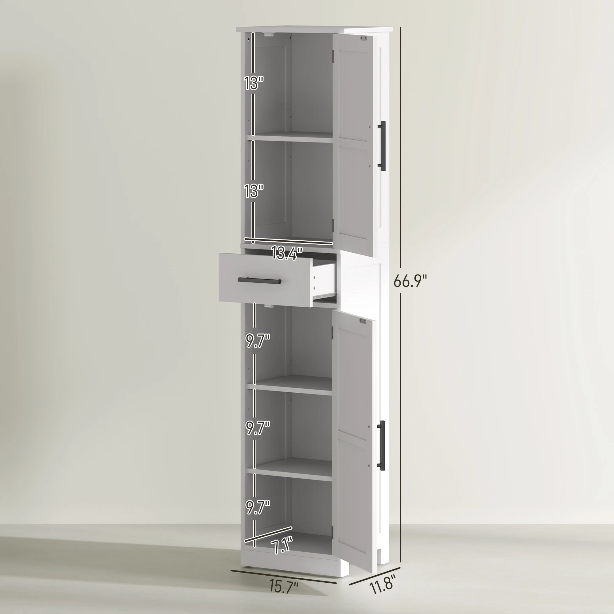 Homcom 67" Tall Bathroom Storage Cabinet with Drawer, Farmhouse Narrow Bathroom Cabinet with Barn Doors, White 3