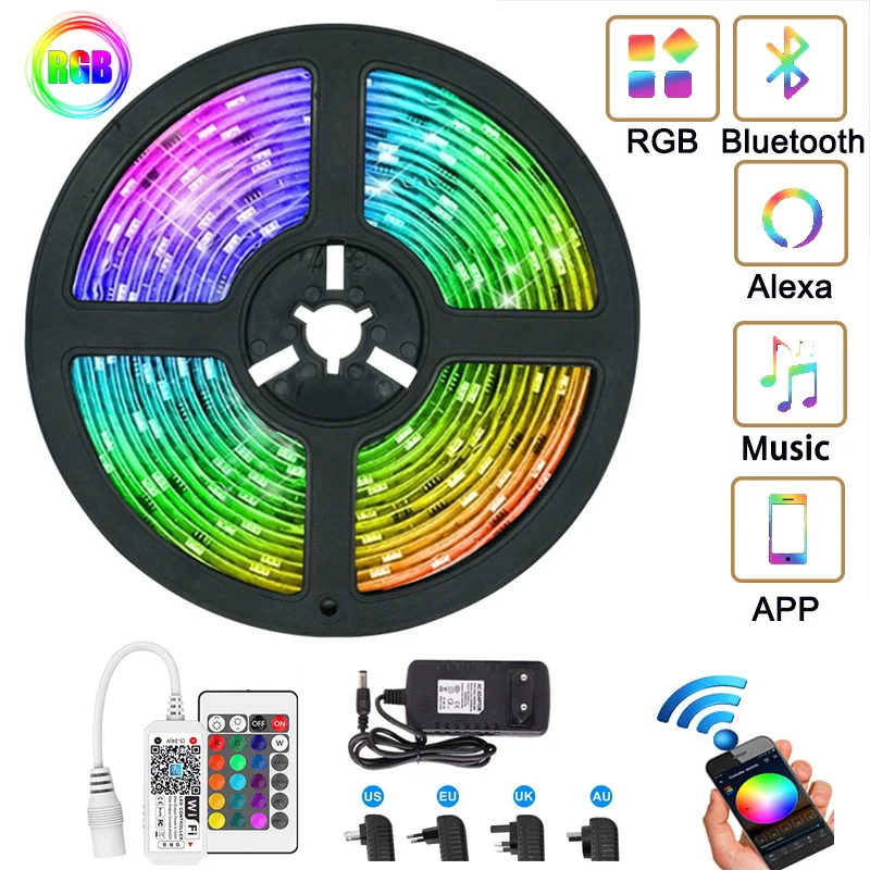 Smart Led Strip Lights With App Controller Flexible 5050 RGB Music Sync Color Changing Light Luminous String For Room Decoration