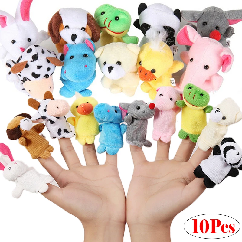 10pcs/set Cute Finger Puppets Baby Mini Plush Toys Kids Educational Finger Toy Cartoon Animals