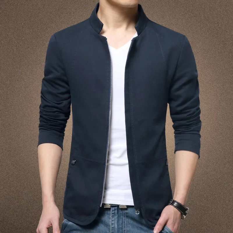 

2023 New Spring Men's Thin Coat Fashion Handsome Trend Everything Big Size Standing Collar Cotton Washed Jacket Men Four Seasons