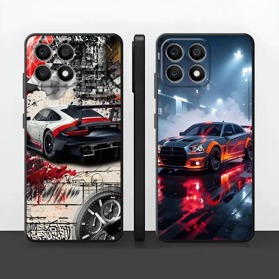 Sleek Black Soft Phone Cover with Stylish Car Design