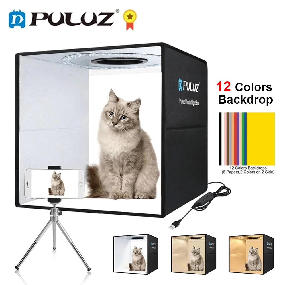 PULUZ 25/30/40CM Photo Studio Light Box,Dimmable Photography Lightbox Studio Shooting Tent Box Kit 6/12 Colors Backdrop Softbox