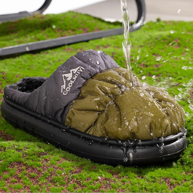 Autumn Winter Thick Sole Waterproof Slippers Women 2025 New Outdoor Non Slip Cotton Slippers Woman Indoor Soft Sole Plush Slides