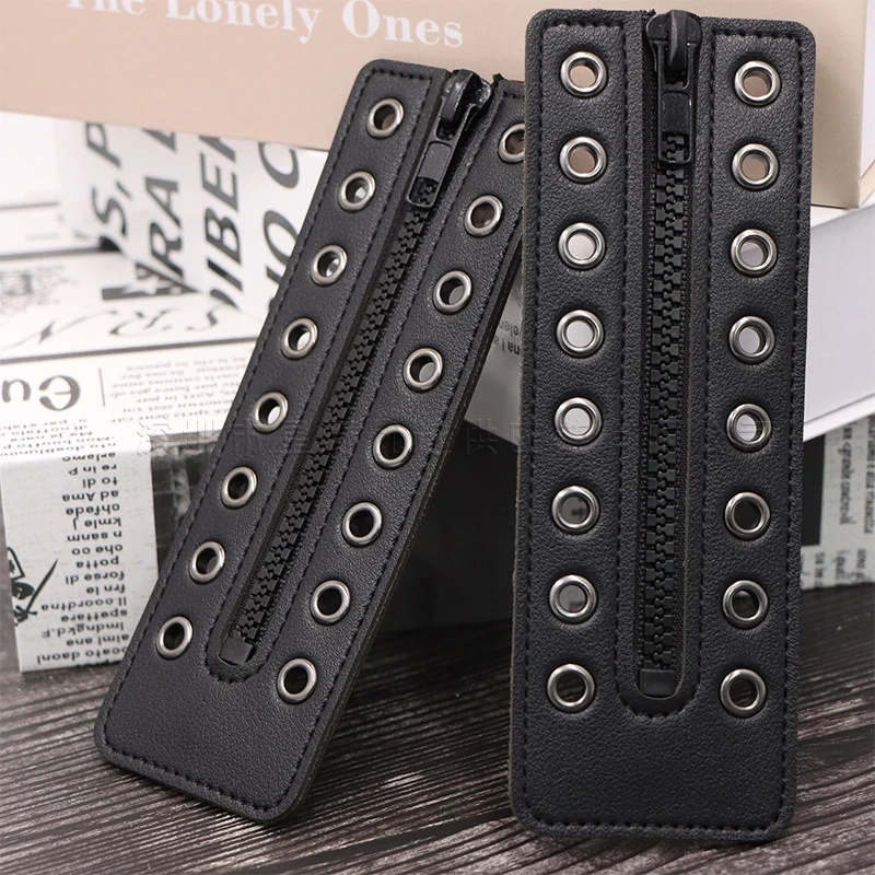 Damen-Leder-Schnürstiefel mit Reißverschluss-Einsätzen, 8 Metallösen, Reißverschluss-Schnürsenkel, Schwarz, Schnürsenkel ohne Binden für Erwachsene, 6,1 x 2,1 Zoll – Detail 11