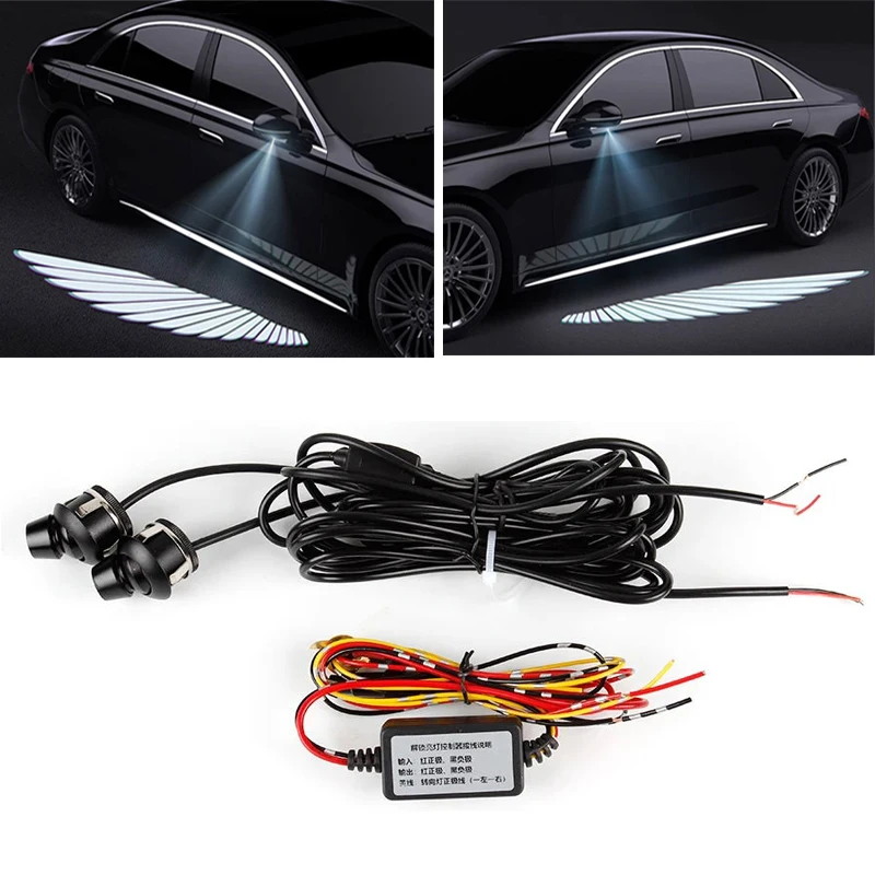 

2pcs Car Angel Wings Welcome Light Universal Rearview Mirror LED Projector Car Laser Lamp White Decoration Ambient Lights Bulbs