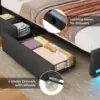 King Size LED Bed Frame with Storage Headboard and Charging Station, Upholstered King Platform Bed Frame Dark Grey 6
