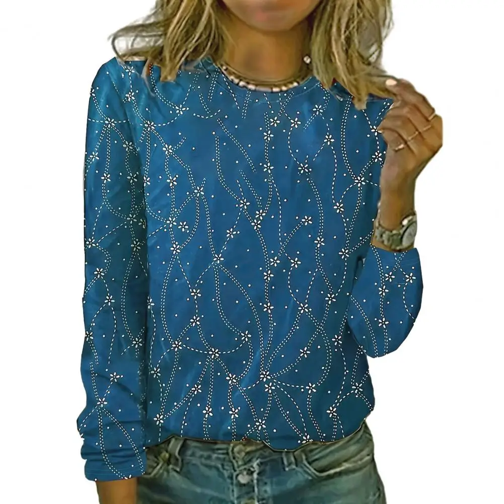 

Женская футболка с цветочным принтом, свободная дышащая футболка средней длины с длинным рукавом и круглым вырезом, топ свободного кроя с принтом для весны