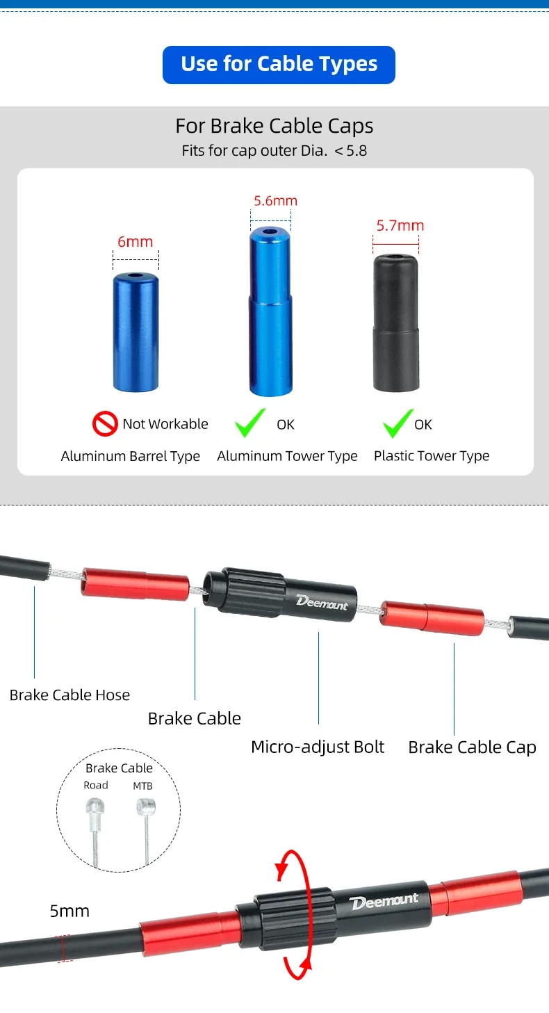 Description Picture 4 of itemBicycle Brake Cable Inline Adjuster Front Rear Derailleur Shifter Line Adjusting Bolts Aluminum Bike Line Connector Regulat