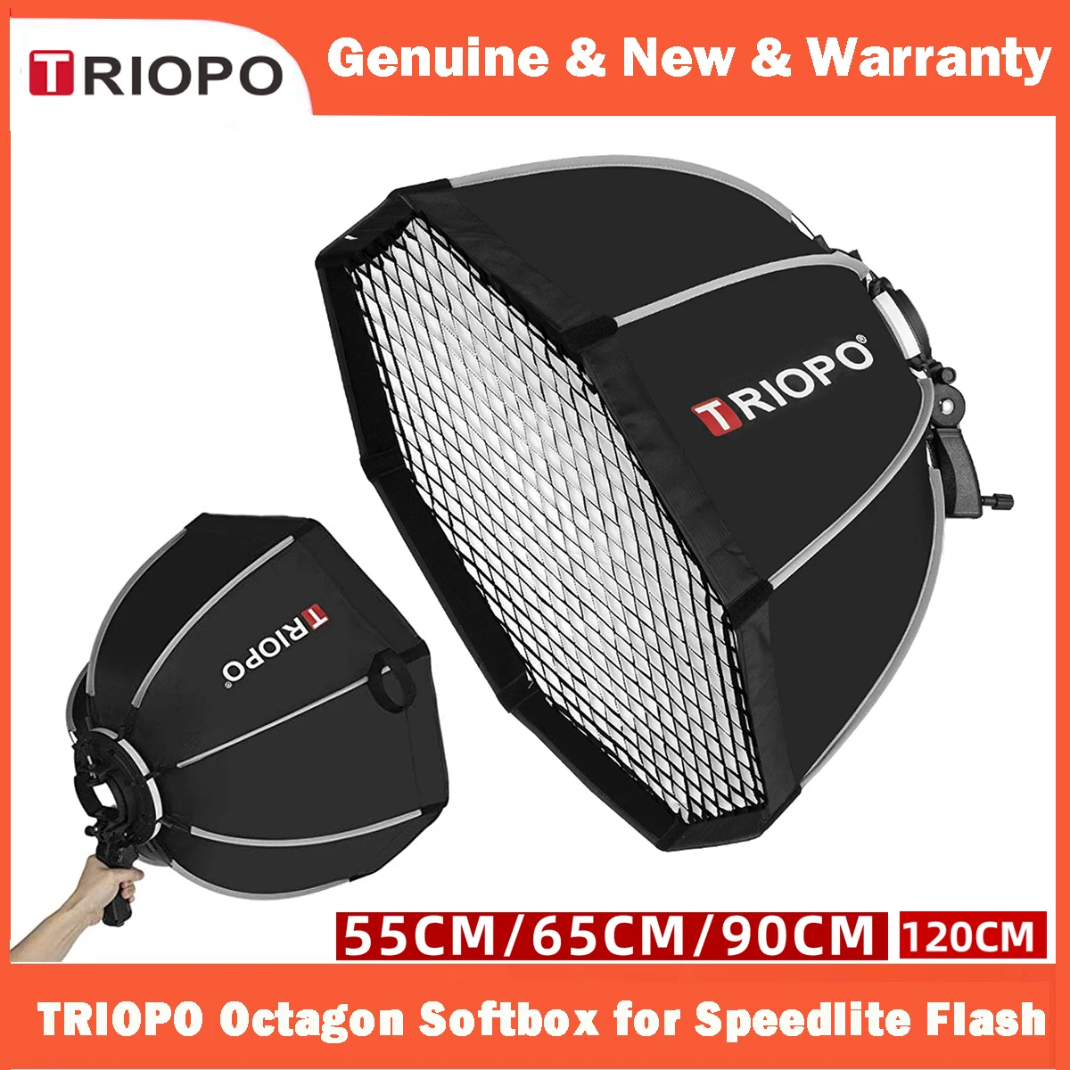 TRIOPO 55cm 65cm 90cm 120cm Foldable Octagon Softbox S Bracket Hand Grip for Godox V860III TT600 Yongnuo Speedlite Flash Light