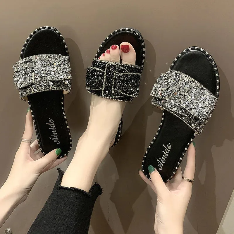 Plus Size 43 Rivet Sequins Glitter Women Slippers Fashion Sexy Summer