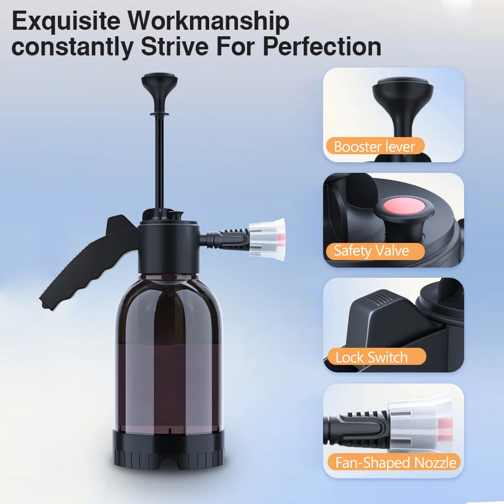 Snow Foam Gun Nozzle with Pressure 2L Hand Pump Pneumatic High Pressure Car Wash Spray Bottle for Home Cleaning Tools