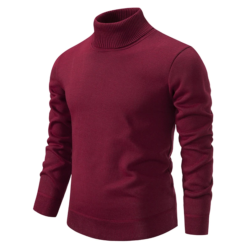 Autumn Men's Turtleneck Sweater Winter Knitting Pullovers Rollneck Warm Men Jumper Loose Solid Color Top 5